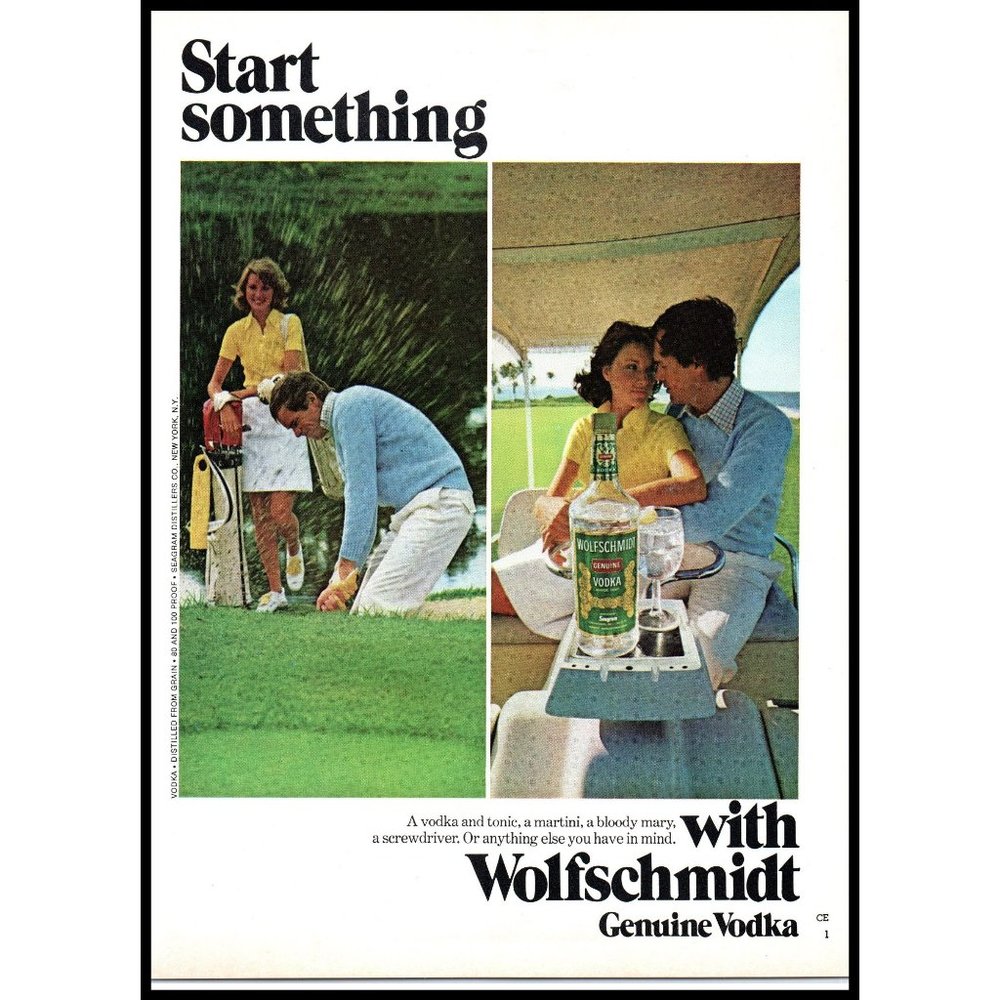 1976 Wolfschmidt Vodka Vintage Print Ad Couple Golfing Golf Cart Wall Art Photo